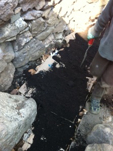 Layers of organic materials with compost on top